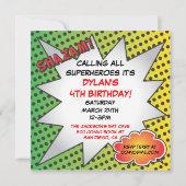 コミックブックスーパーヒーローの誕生日パーティーの写真カード 招待状 (裏面)