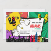 コミックブックヒーロー4歳の誕生日 招待状 (正面)