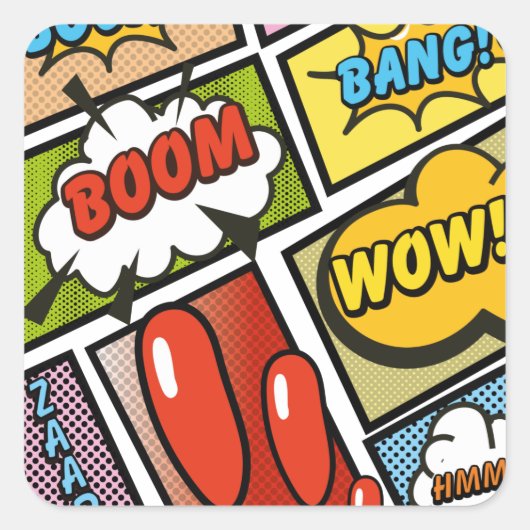 コミックブック風のカートゥーンフォント！ スクエアシール (正面)
