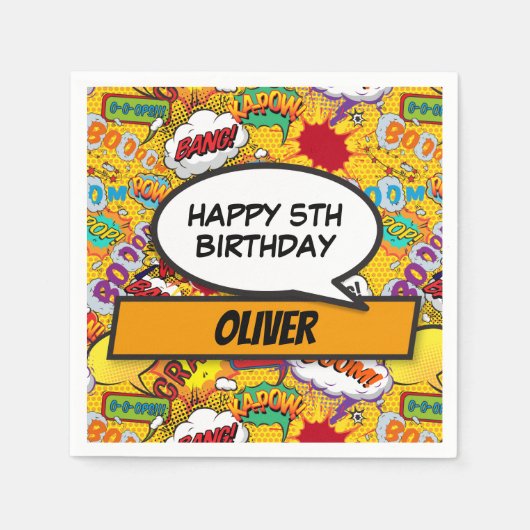 コミックブック スーパーヒーロー オーダーメイド バースデーパーティー スタンダードカクテルナプキン (正面)