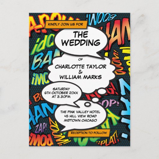 コミックブック ポップアート ウェディング インビテーション (正面)