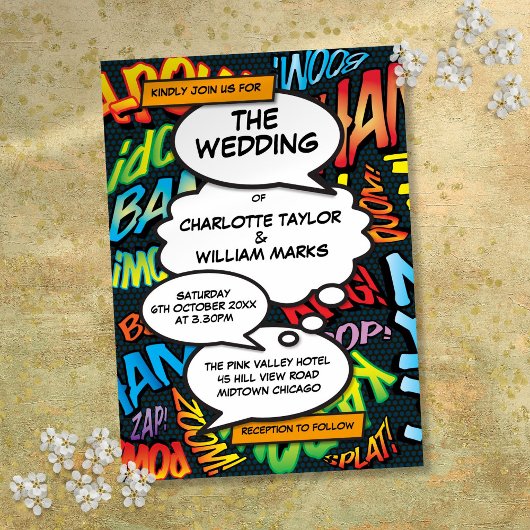 コミックブック モダン ファン ウェディング 招待状