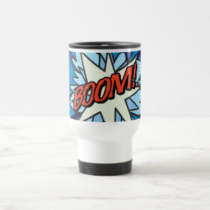 コミックブック BOOM モダンな楽しいタイポグラフィ トラベルマグ