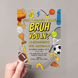 コミックブック「bruh」スポーツアスリックボール 誕生日 アクリル招待状