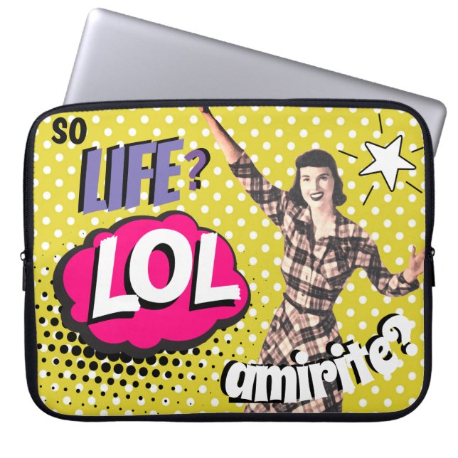 コミックポップアートレトロガールおかしい ラップトップスリーブ (正面)