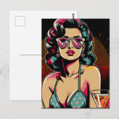 コミックレトロピナップガールとカクテル誕生日 ポストカード (正面/裏面)