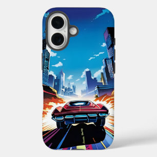 コミック風に描かれたスピード感あふれる車 iPhone 16ケース