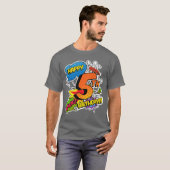 コミック風スーパーパワーの5歳の誕生日おめでとう少年たち Tシャツ (正面フル)