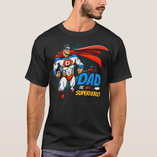 コミック風スーパーヒーローのお父さん 父の日ギフト Tシャツ (正面)