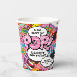 コミック風ベビーシャワーパーティー Ready to Pop ピンク 紙コップ