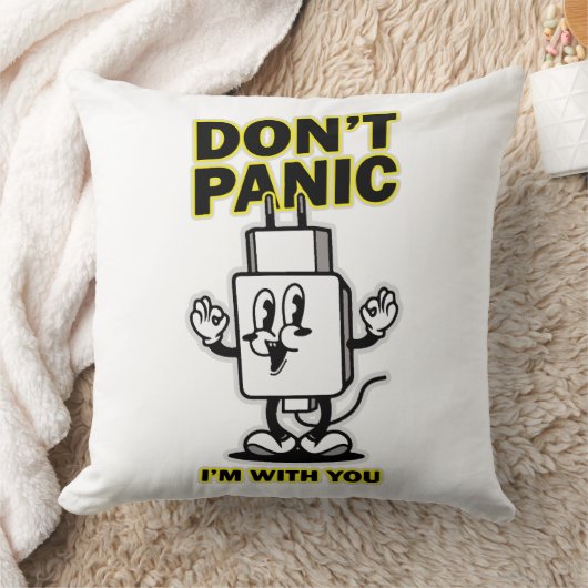 コミック風モバイル充電器:Don't Panic デザイン クッション (ブランケット)