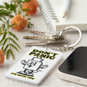 コミック風携帯充電器:Don't Panic デザイン キーホルダー (正面右)