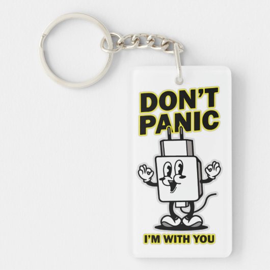 コミック風携帯充電器:Don't Panic デザイン キーホルダー (正面)