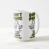 コミック風携帯充電器：Don't Panic デザイン コーヒーマグカップ (正面右)
