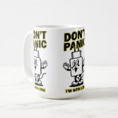 コミック風携帯充電器：Don't Panic デザイン コーヒーマグカップ (正面左)