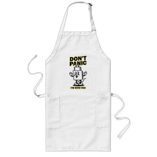 コミック風携帯充電器：Don't Panic デザイン ロングエプロン (正面)