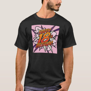 コミック風 HAPPY 18TH BIRTHDAY! ピンク Tシャツ