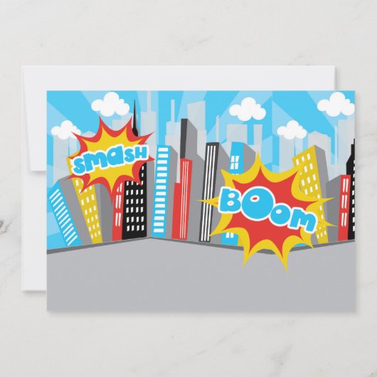 コミック スーパーヒーロー少年誕生日パーティー招待状 招待状 (裏面)