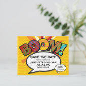 コミック・ブームの結婚式Save the Date 案内ポストカード (スタンド正面)