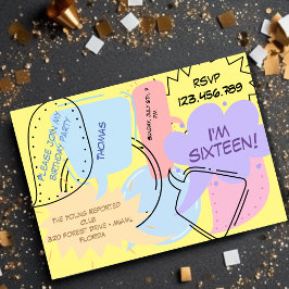コミック ポップアート 吹き出し ティーン キッズ 誕生日 招待状