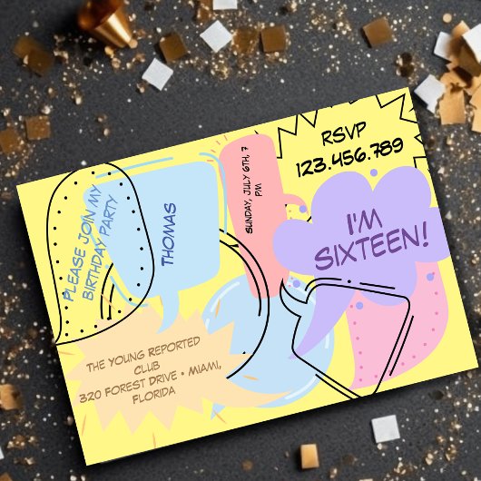 コミック ポップアート 吹き出し ティーン キッズ 誕生日 招待状