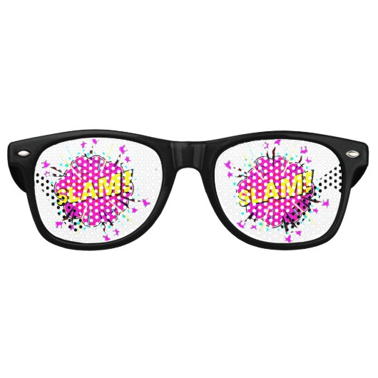 コミック ポップ アート ピンク イエロー SLAM ノベルティ ジョーク レトロサングラス (正面)