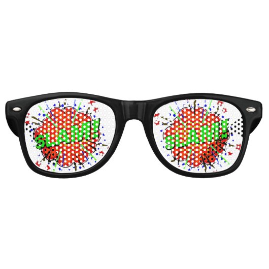 コミック ポップ アート 赤 緑 SLAM ユニーク 笑えるジョーク レトロサングラス (正面)