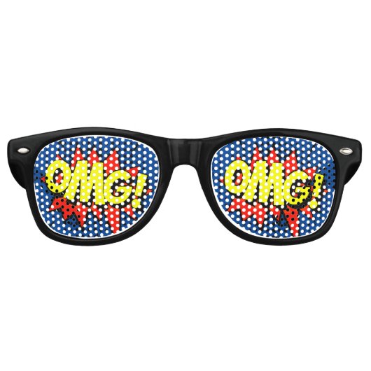 コミック ポップ アート 青 赤 黄色 オーマイゴッド 遊び心満載 ユニーク 笑 レトロサングラス (正面)