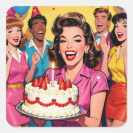コミック・レトロ・ポップアートのサプライズ誕生日パーティー スクエアシール