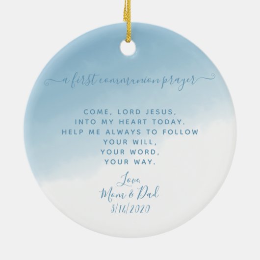 コミュニオンクロスブルーウォーターカラー祈りの言葉 セラミックオーナメント (裏面)