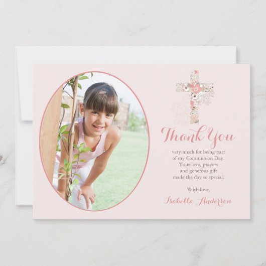 コミュニオンフォト赤面ピンクフローラクロスカール サンキューカード (正面)