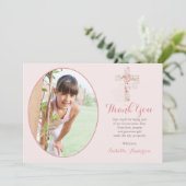 コミュニオンフォト赤面ピンクフローラクロスカール サンキューカード (スタンド正面)