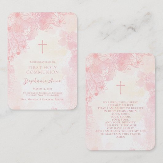コミュニオンフラワーピンク水彩祈りの言葉カード 名刺 (正面/裏面)