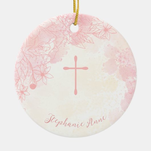 コミュニオンフラワーピンク水彩色 セラミックオーナメント (正面)