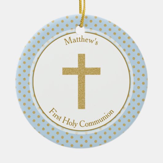 コミュニオンブルーウィズ金ゴールド水玉模様 セラミックオーナメント (正面)