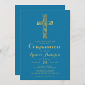 コミュニオンブルー金ゴールドクロスボーイズ招待 招待状 (正面/裏面)