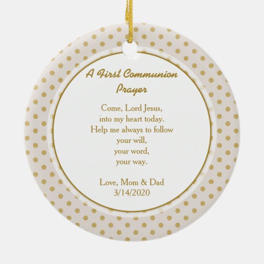 コミュニオンベージュと金ゴールド水玉模様 セラミックオーナメント (裏面)