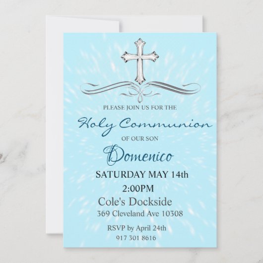 コミュニオン招待状ブルー 招待状 (正面)