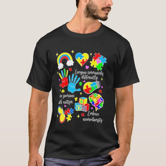 コミュニケーションの取り方は人それぞれ 自閉症 スペシャルエデュケーション Tシャツ (正面)
