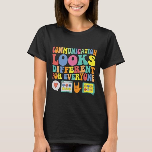 コミュニケーション違うは誰もが自閉症を探す Tシャツ (正面)