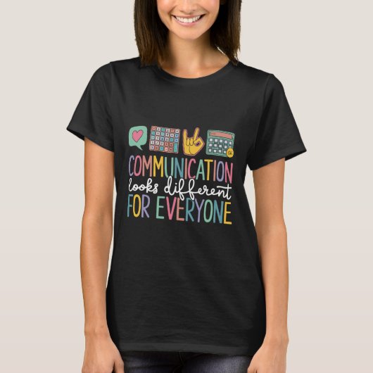 コミュニケーション違うは誰もが自閉症を探す Tシャツ (正面)