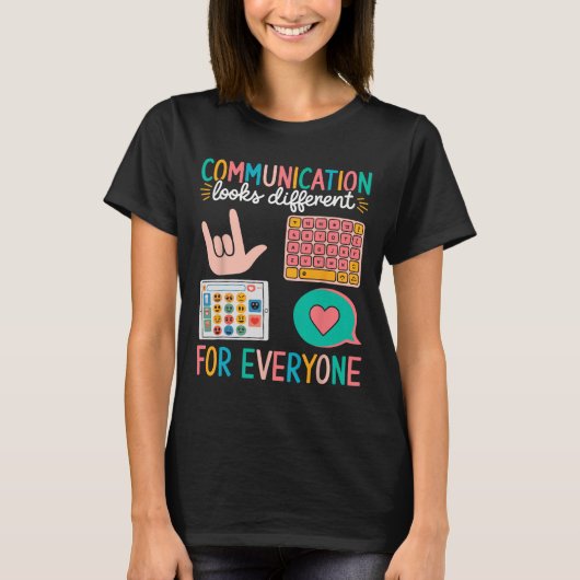 コミュニケーション違うは誰もが自閉症を探す Tシャツ (正面)