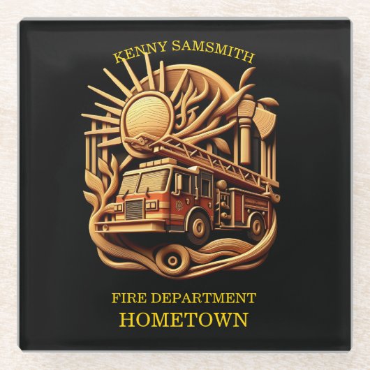 コミュニティの保護消防署バッジ ガラスコースター (正面)