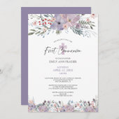 コミューニオンウォーターカラーフローラワイルドフラワーパープル 招待状 (正面/裏面)