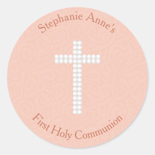 コミューニオンピーチつる植物とストライプ ラウンドシール (正面)