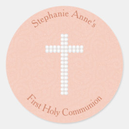 コミューニオンピーチつる植物とストライプ ラウンドシール