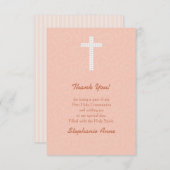 コミューニオンピーチつる植物とストライプ 招待状 (正面/裏面)