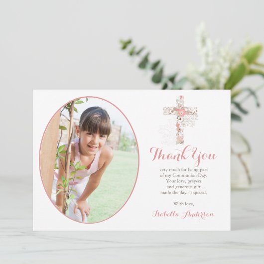 コミューニオンフォトホワイトフローラクロスガール サンキューカード (スタンド正面)
