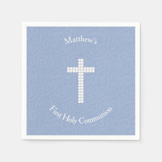 コミューニオンブルーつる植物とストライプ スタンダードカクテルナプキン (正面)