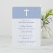 コミューニオンブルーつる植物とストライプ 招待状 (スタンド正面)